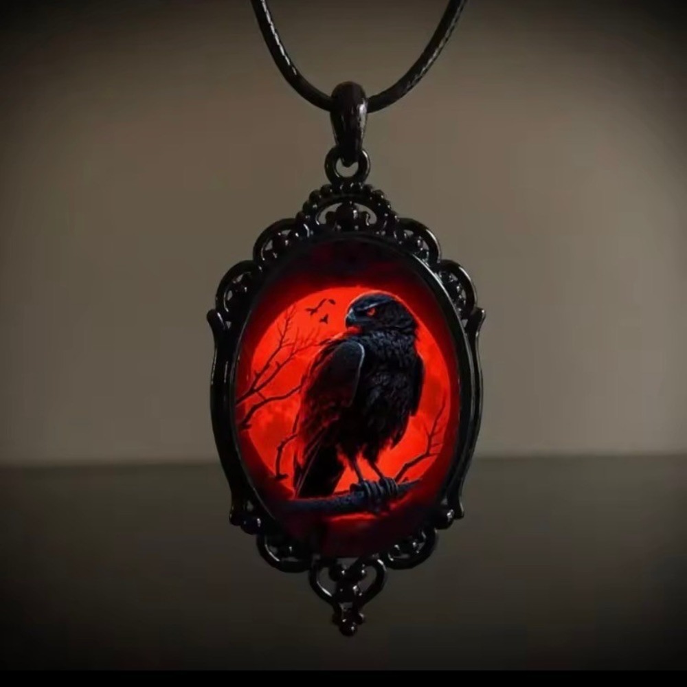 Raven Necklace Women Victorian Gothic Dark Moon Pendant Gothcore Halloween New